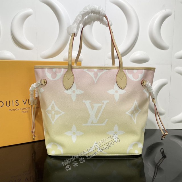 LV專櫃新款女包 路易威登Neverfull中號Tote包 漸變粉彩色 M45680 LV新款購物袋  ydh4251